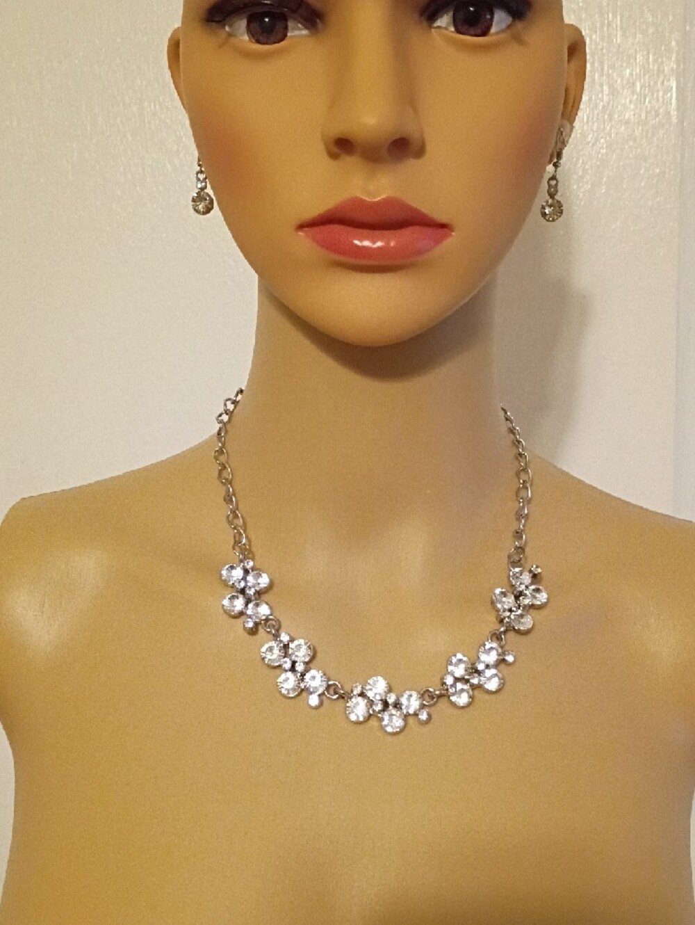 paparazzi Silver Crystal Floral Necklace & Earrings Set